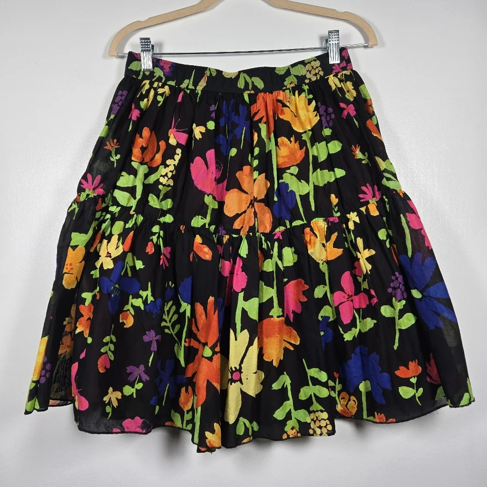Old Navy Y2K Vibrant Bright Colorful Floral Tiered Cotton Pull On Skirt Small